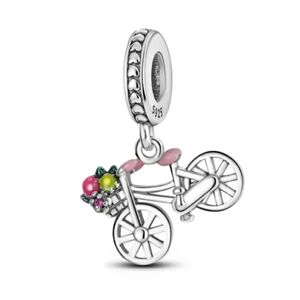 Bike with Basket Bracelet Charm Dangle Sterling Silver 925 Spring Cottagecore